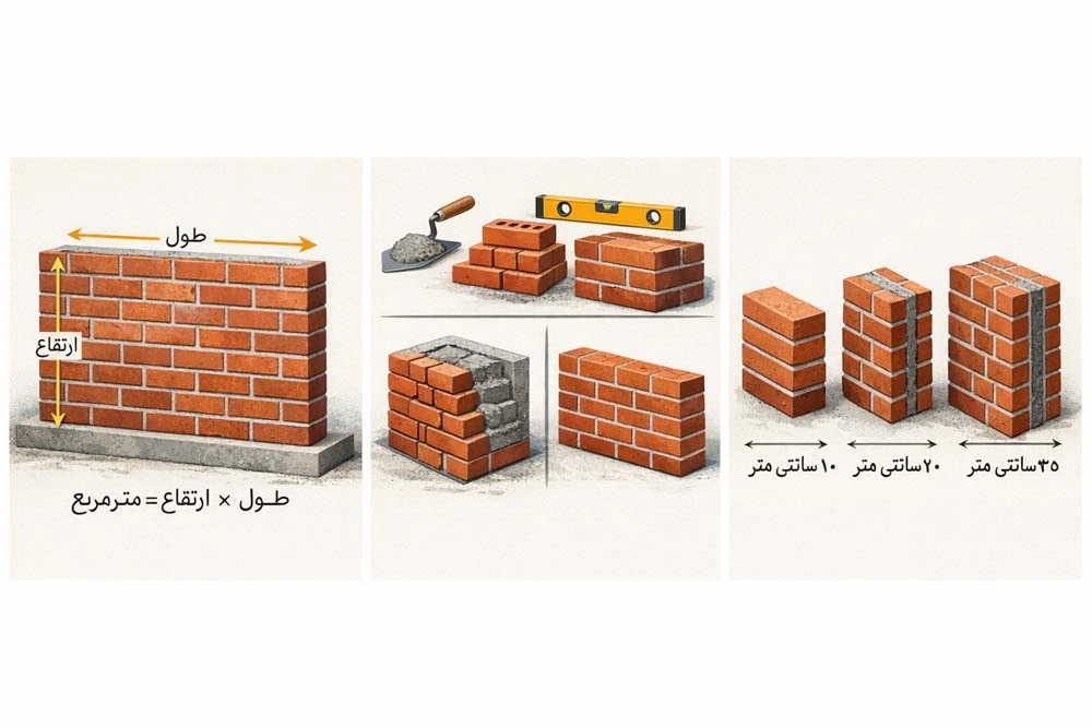 تعداد آجر در هر متر مربع دیوار 10، 20، 30 و 35 سانتی